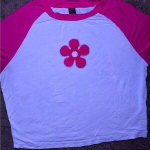 Hot Pink Baby Tee With Flower Design